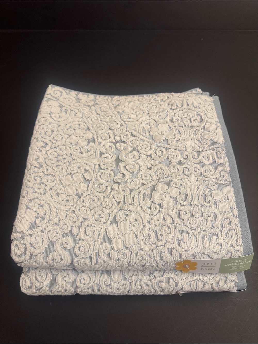 2pc PERI HOME 100% Cotton Bath Towel Set - Bryce Jacquard - Blue Haze